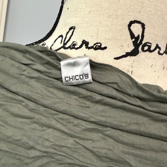 Chico's Pom Pom Scarf, olive/gray NOS - Picture 3 of 4